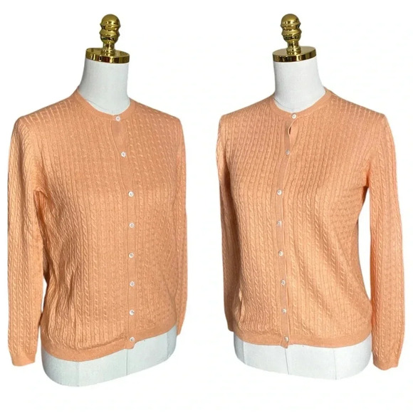 BROOKS BROTHERS Silk & Cashmere Blend Ribbed Crewneck Cable Knit Cardigan Size S - Picture 3 of 8